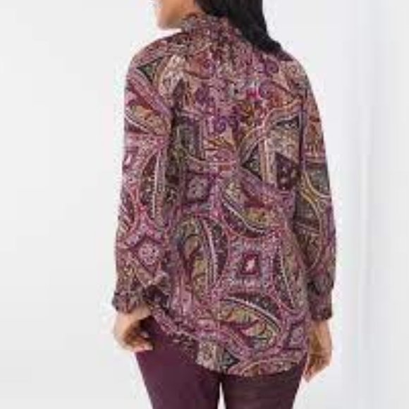 Chico's Bohemian Scrolls Smocked Mock-Neck Top Size 3 - Picture 3 of 15